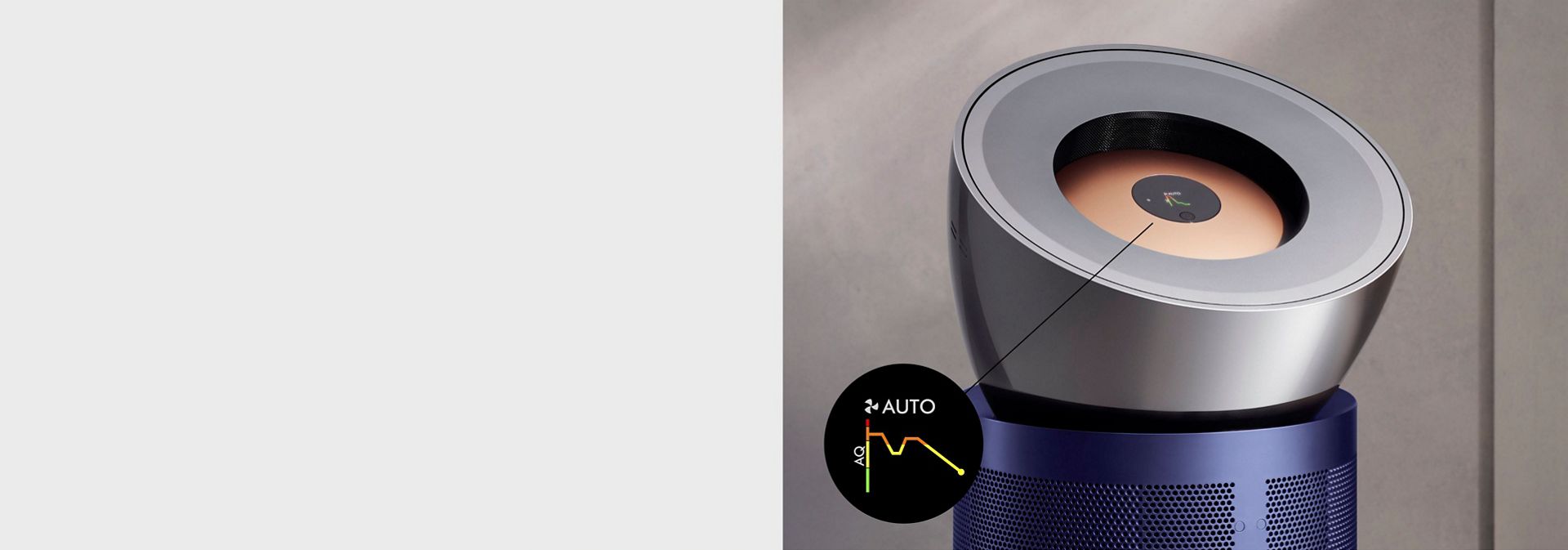 The Dyson Purifier Big+Quiet Formaldehyde purifier's LCD screen showing a graph of air quality over time.