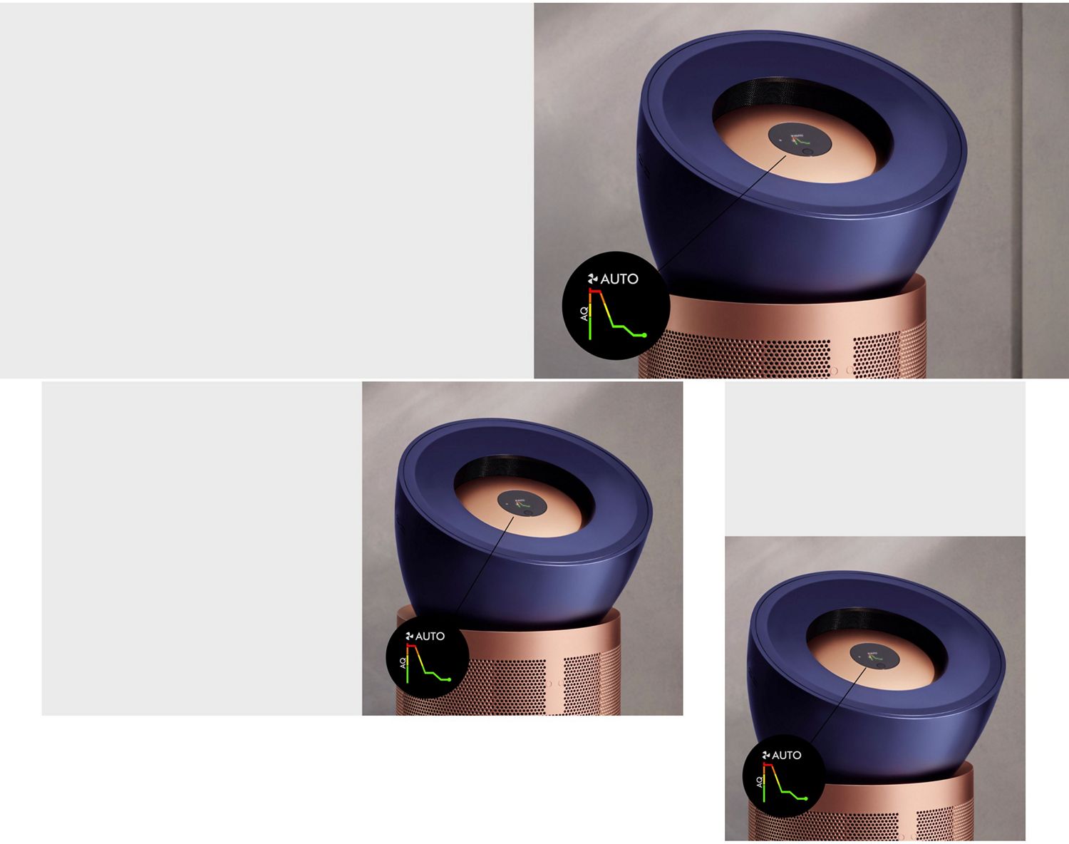 The Dyson Purifier Big+Quiet Formaldehyde purifier's LCD screen showing a graph of air quality over time.