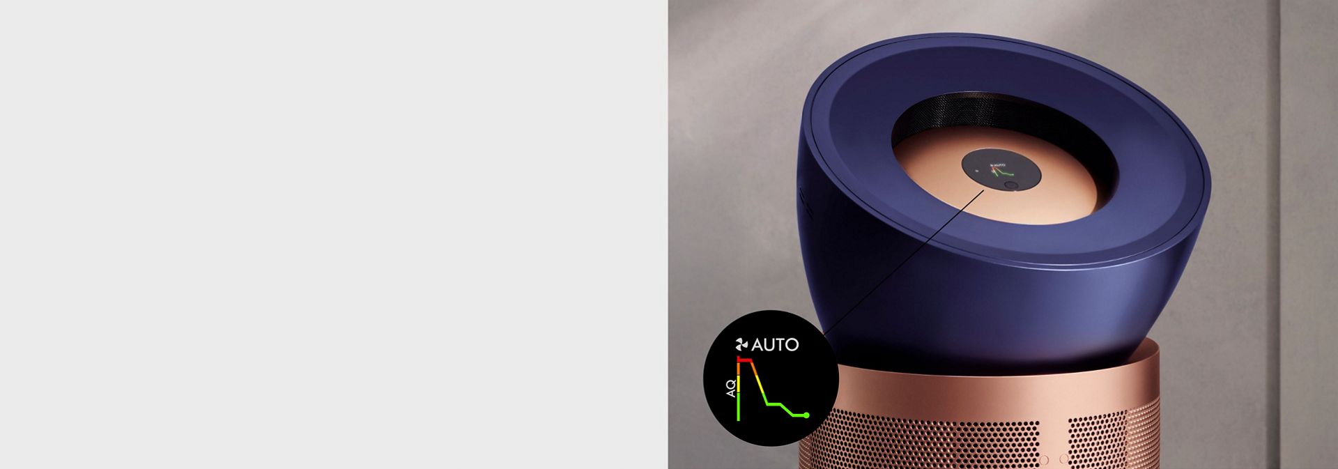 The Dyson Purifier Big+Quiet Formaldehyde purifier's LCD screen showing a graph of air quality over time.