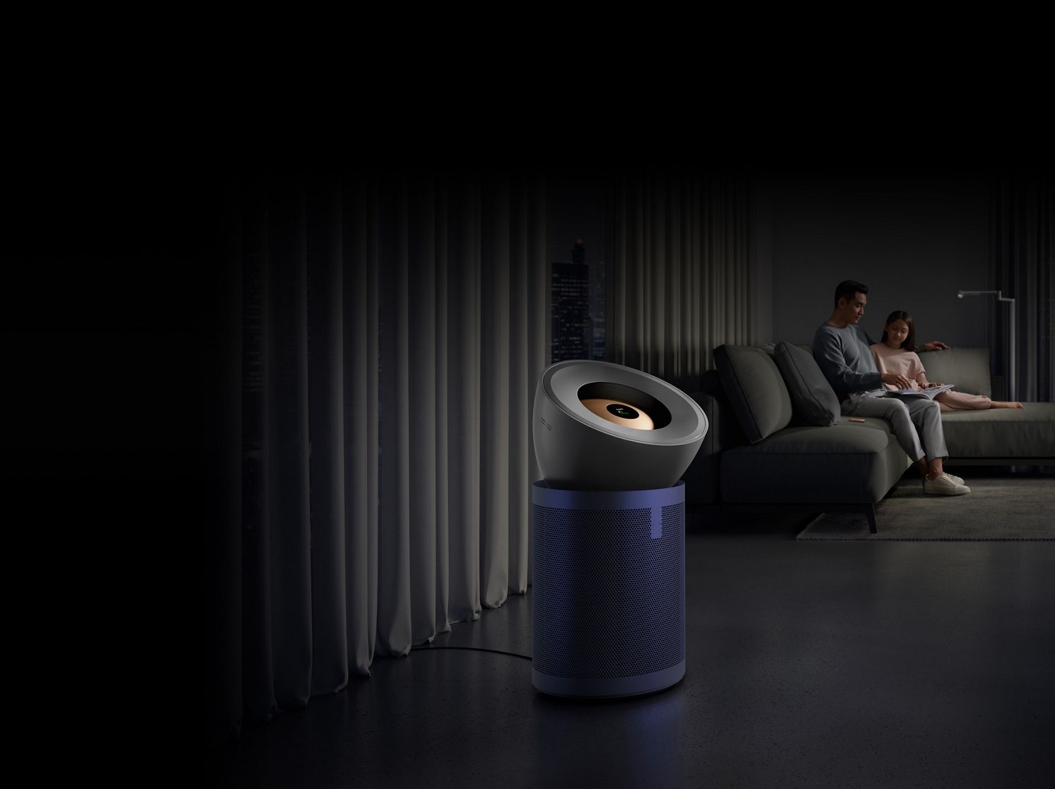 Dyson Purifier Big+Quiet Formaldehyde in a living space at night