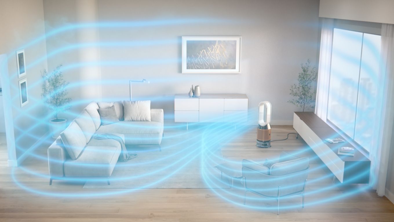 Dyson Luftreiniger verteilt gereingte Luft im gesamten Raum