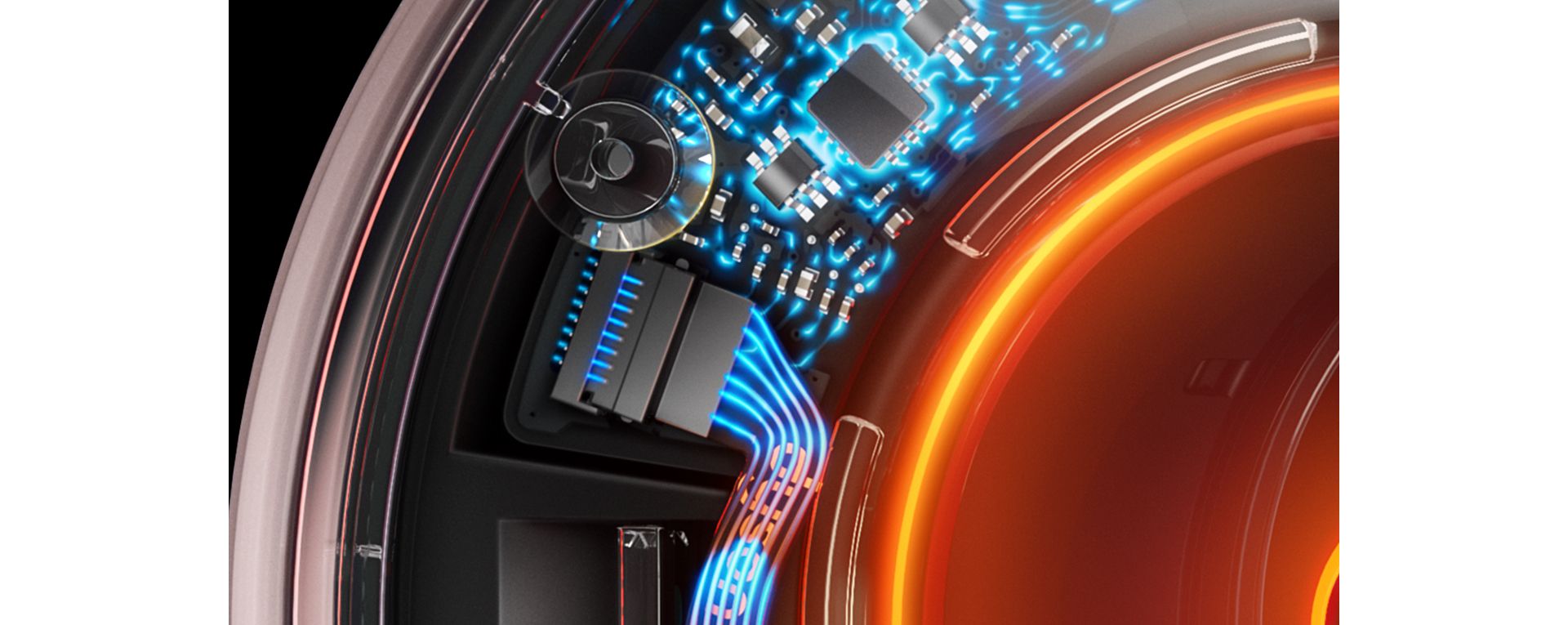 Cutaway graphic of the heat regulation technology within the Supersonic Nural hair dryer.