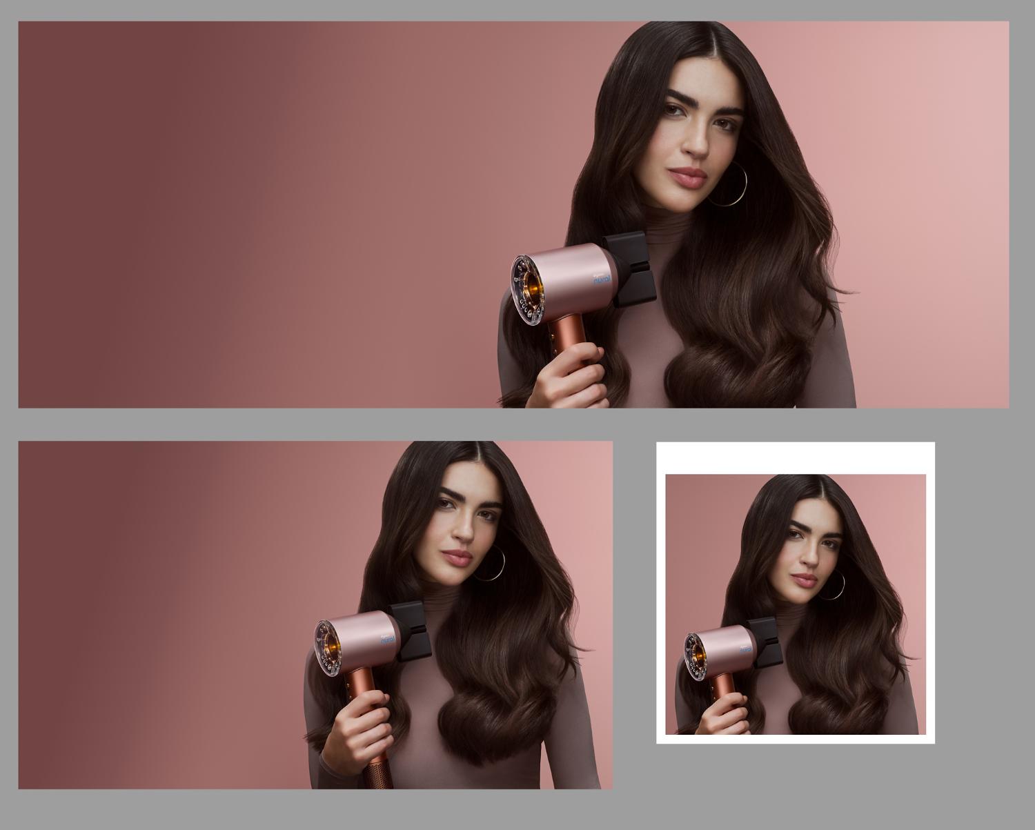 Dyson Supersonic Nural hair dryer used by a model to dry her hair.