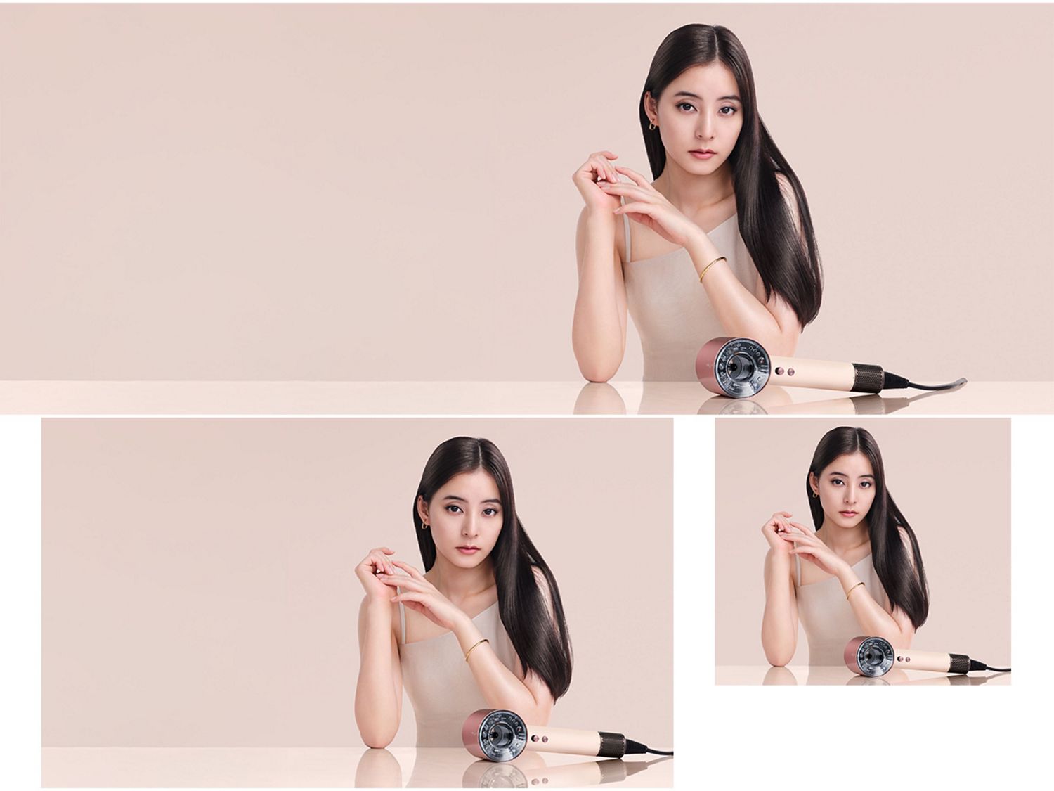 Dyson Supersonic Nural Shineヘアドライヤーを手にするモデル 