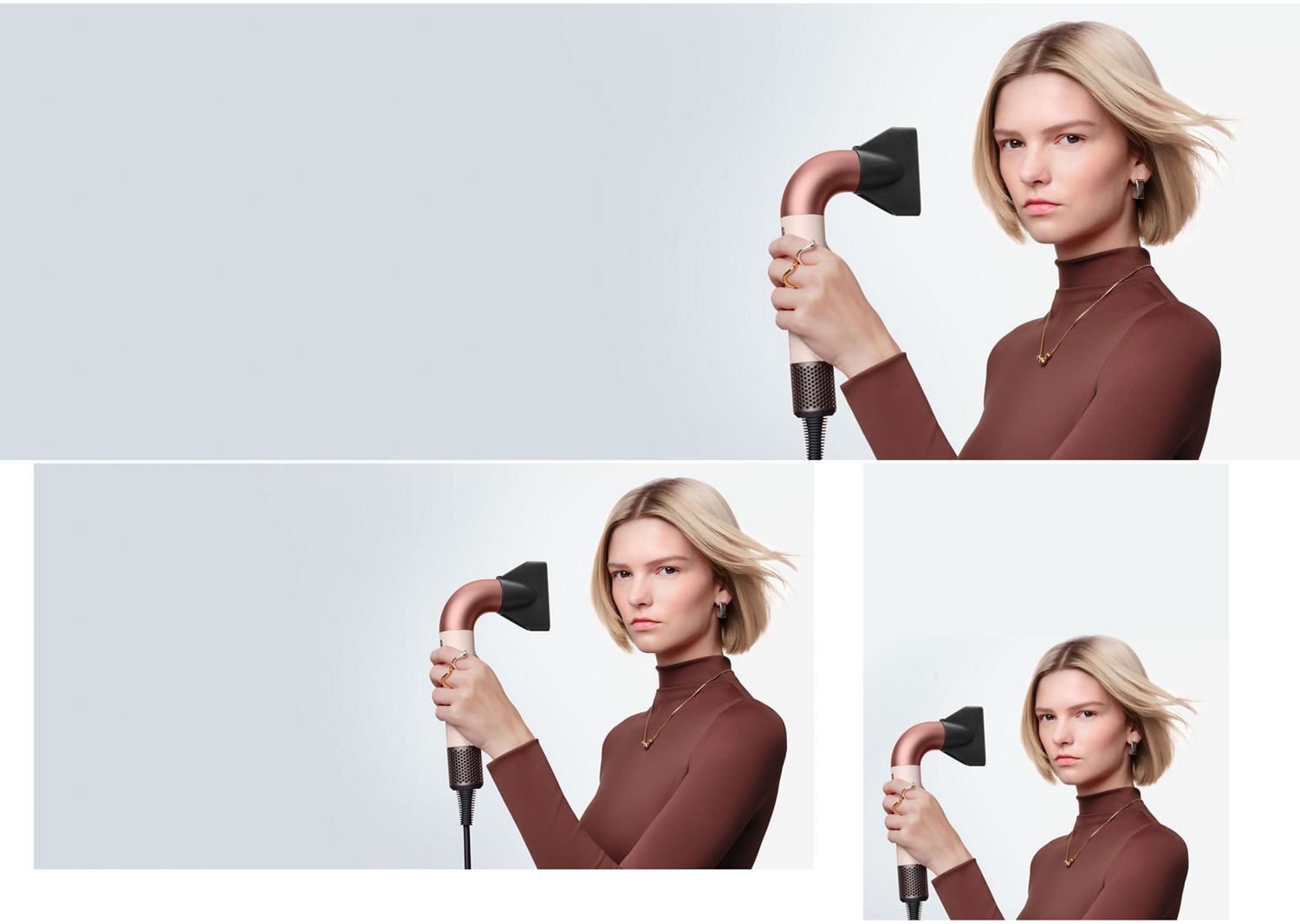 Modèle se séchant les cheveux avec le sèche-cheveux coiffant multifonction Dyson Supersonic r