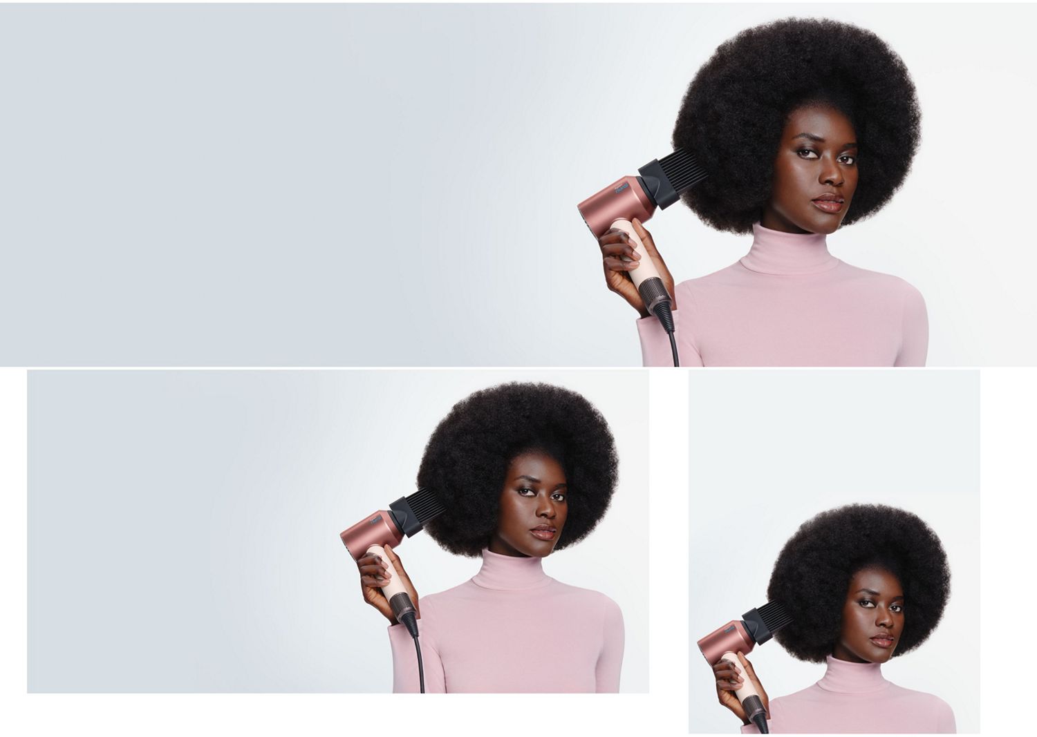 Modèle bouclant ses cheveux avec le sèche-cheveux coiffant multifonction Dyson Airwrap i.d.