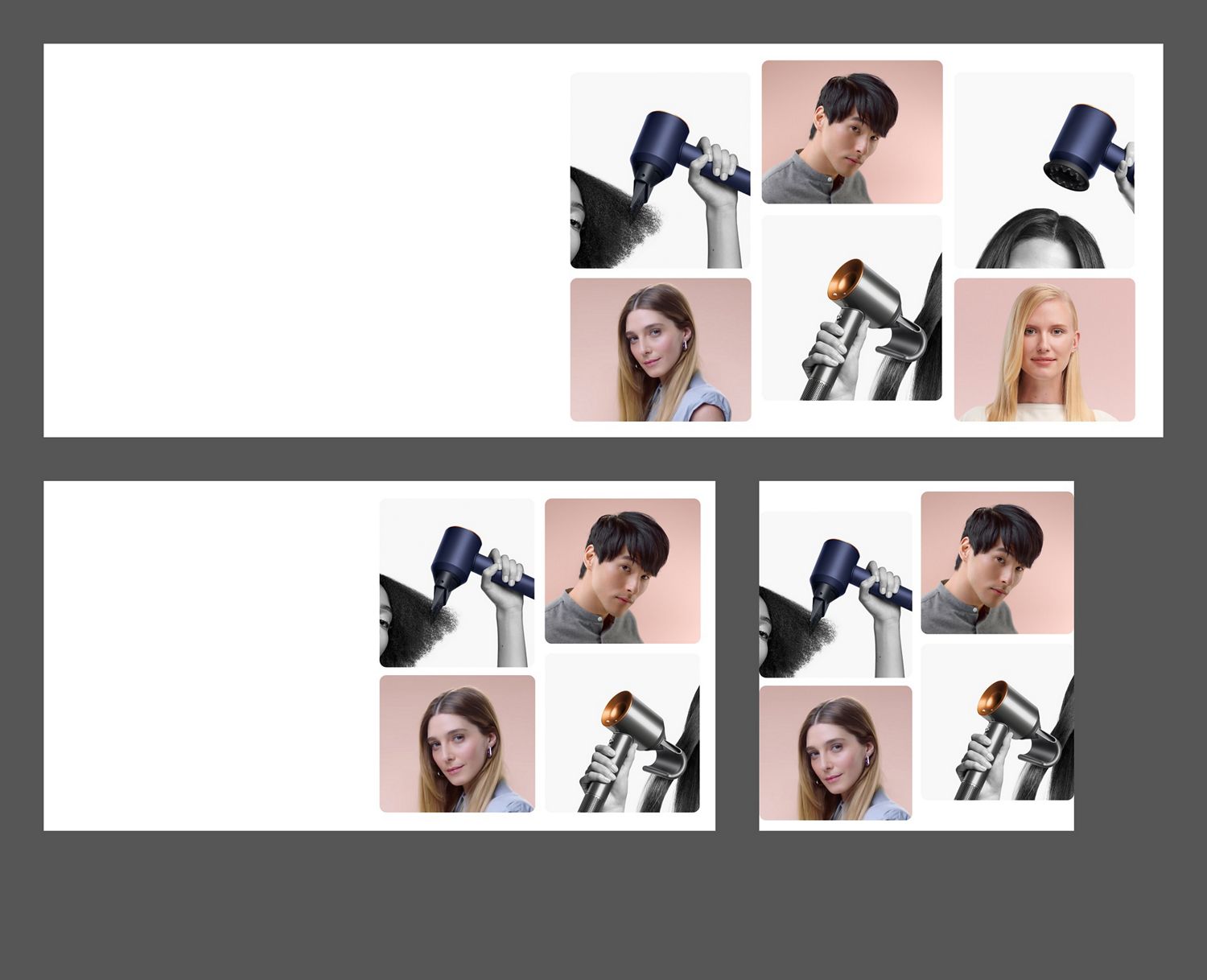 Models use a variety of attachments on the Supersonic Origin hair dryer to style their hair.