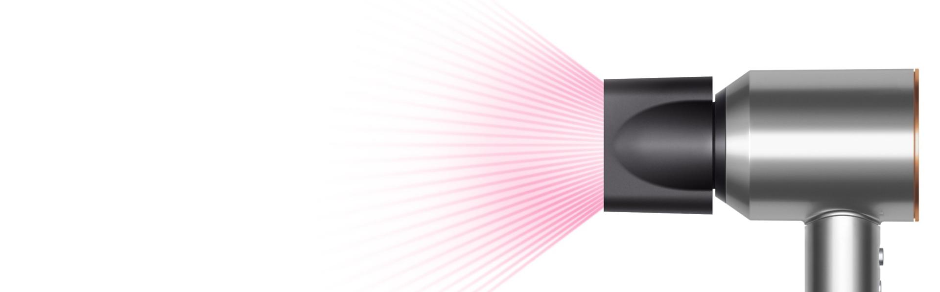The Dyson Supersonic Origin hair dryer with the Smoothing nozzle attached.