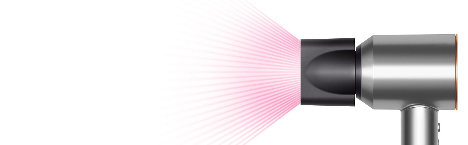 The Dyson Supersonic Origin hair dryer with the Smoothing nozzle attached.