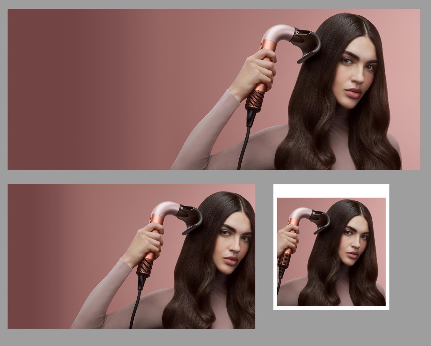 Dyson Supersonic r hair dryer used by a model to dry her hair.