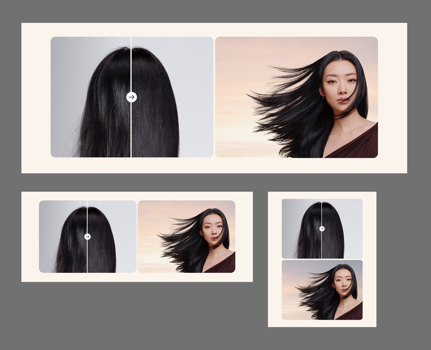 Before and after of straight hair dried and styled with the Dyson Supersonic Travel hair dryer.