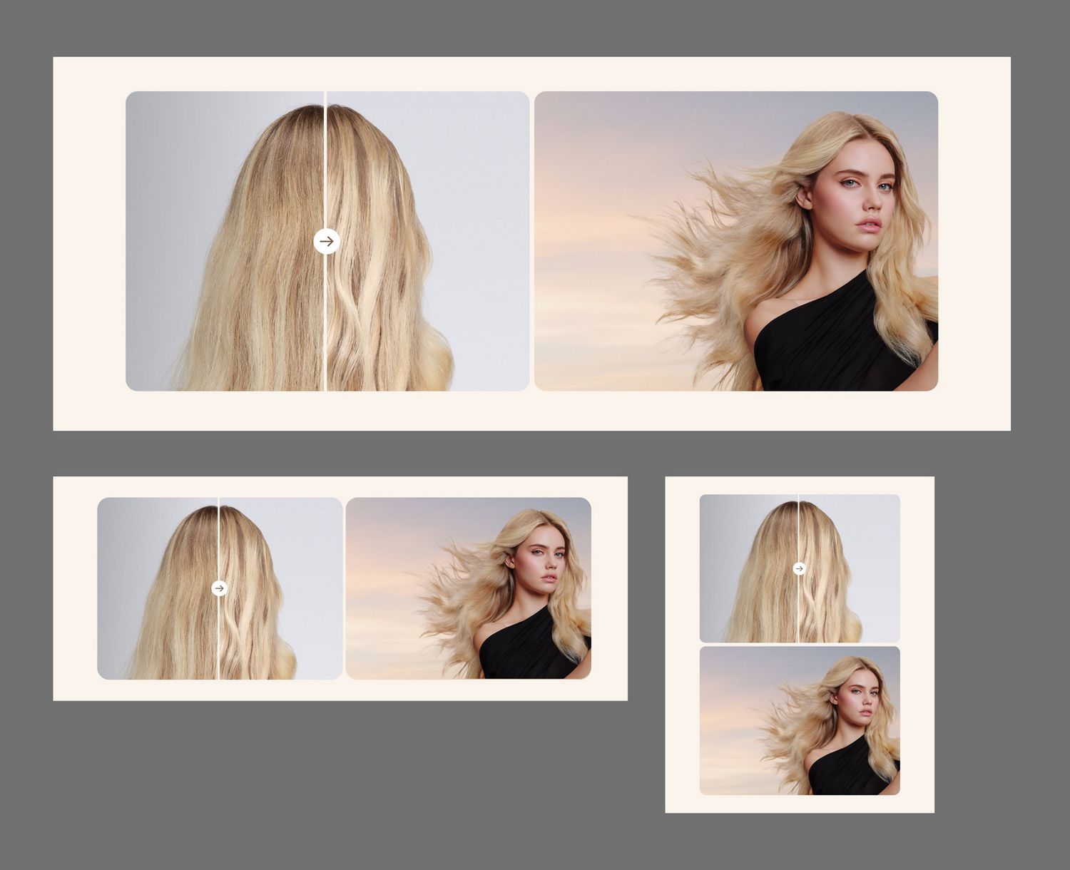 Before and after of wavy hair dried and styled with the Dyson Supersonic Travel hair dryer.