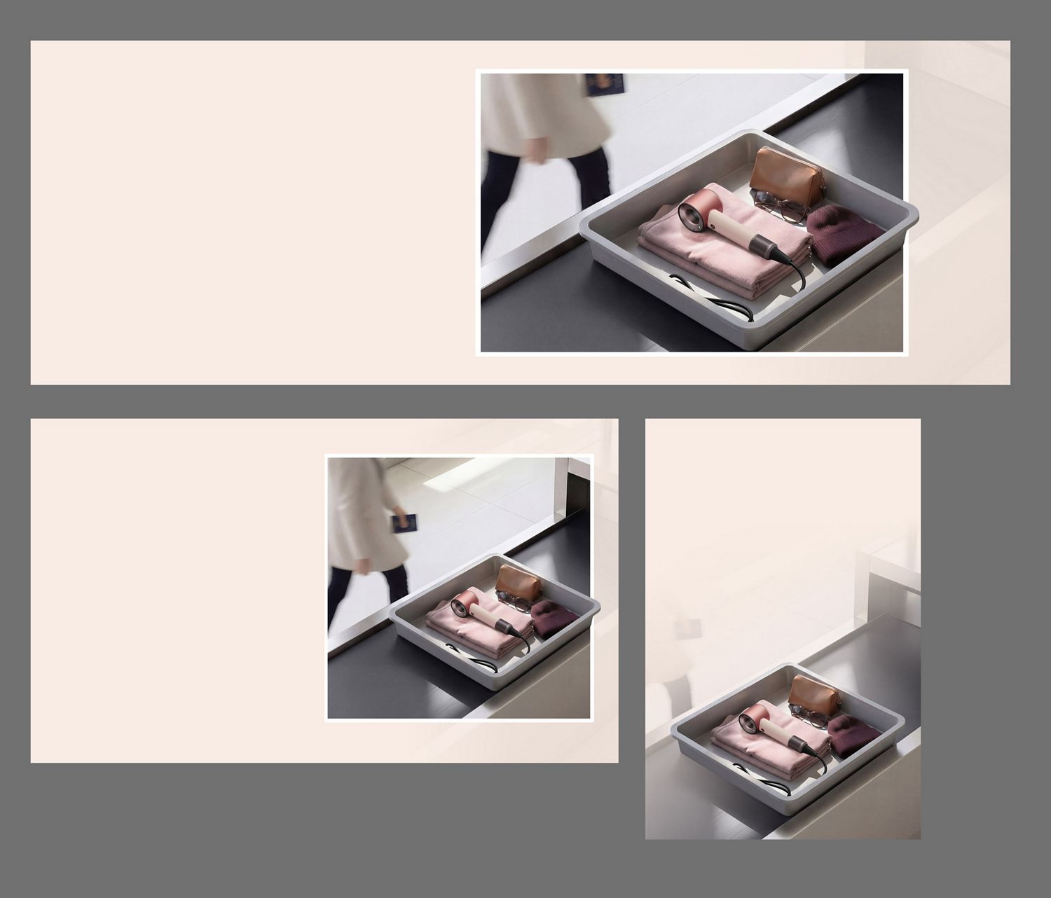 Dyson Supersonic Travel hair dryer in an Airport luggage screening tray.