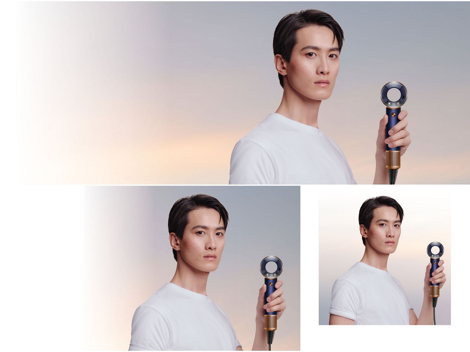 Dyson Supersonic Travel hair dryer next to a model.