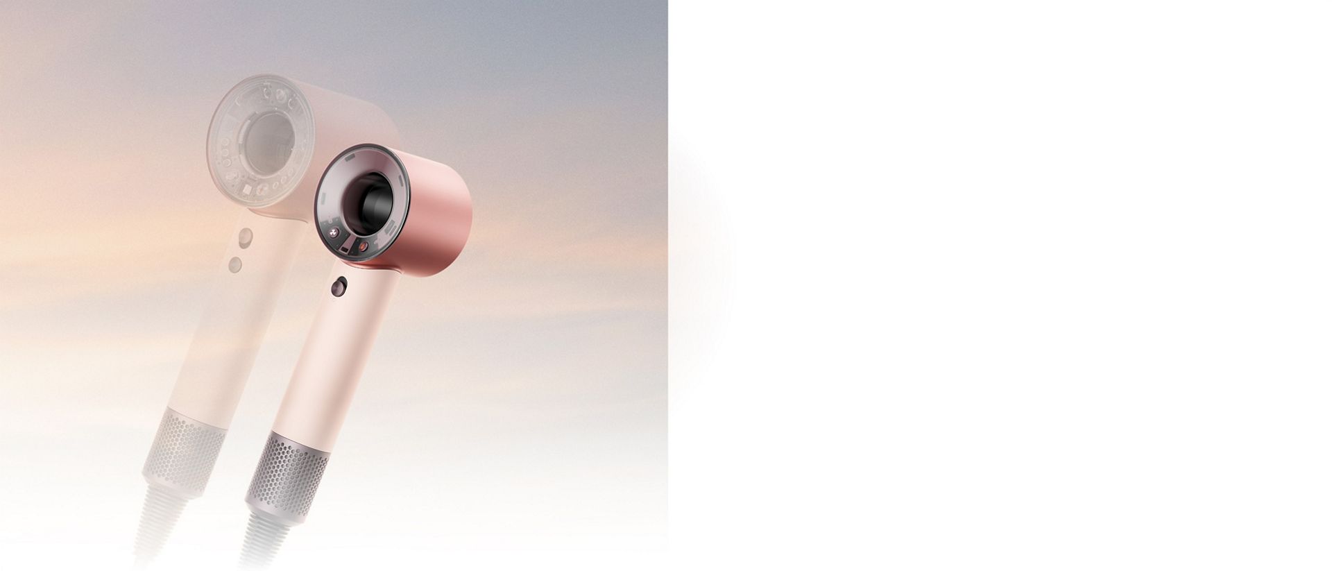 The Dyson Supersonic Travel hair dryer in front of the Dyson Supersonic Nural hair dryer.