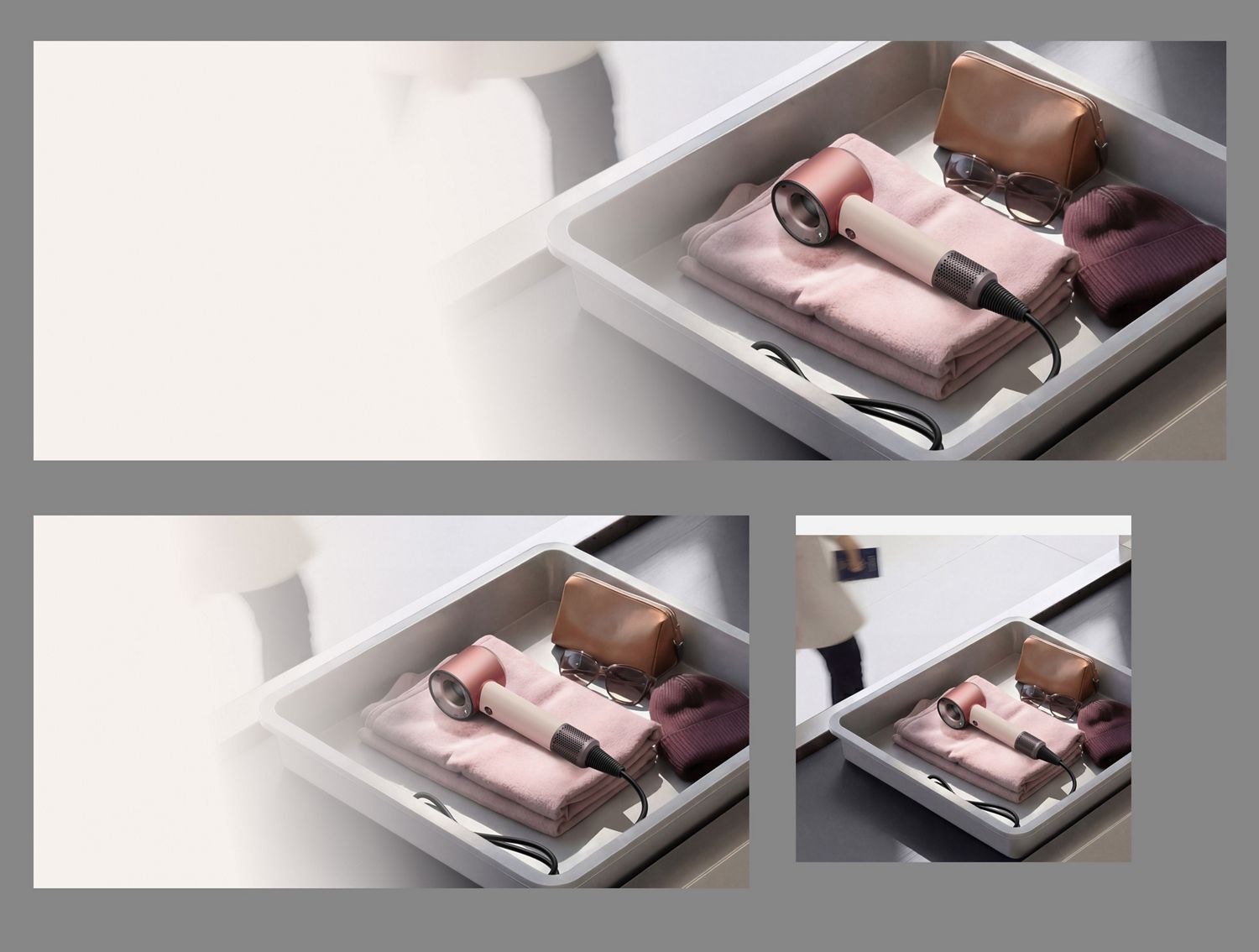 Dyson Supersonic Travel hair dryer in an Airport luggage screening tray.