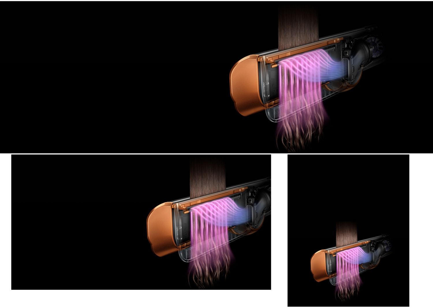 Cutaway graphic showing how air is shaped through the arms of the Dyson Airstrait dryer and straightener.