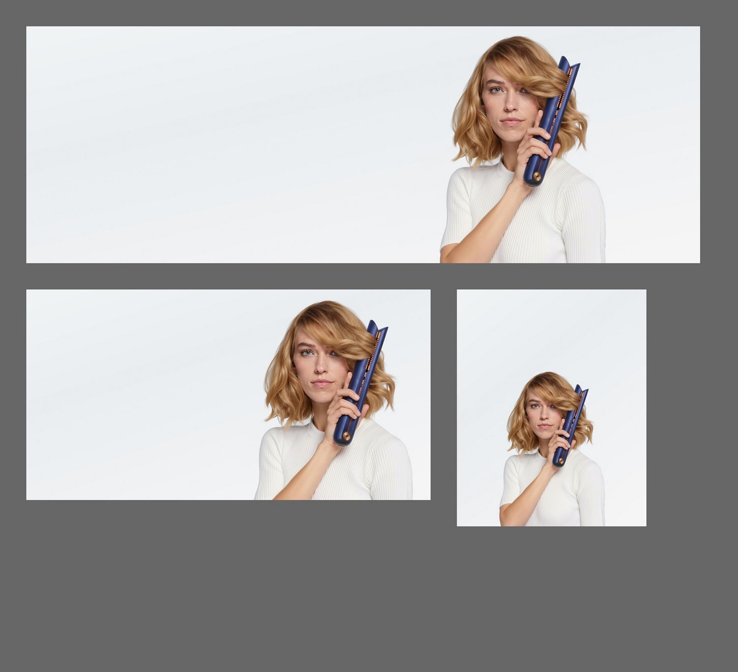 Ein Model glättet ihr Haar mit dem Dyson Corrale Styler.