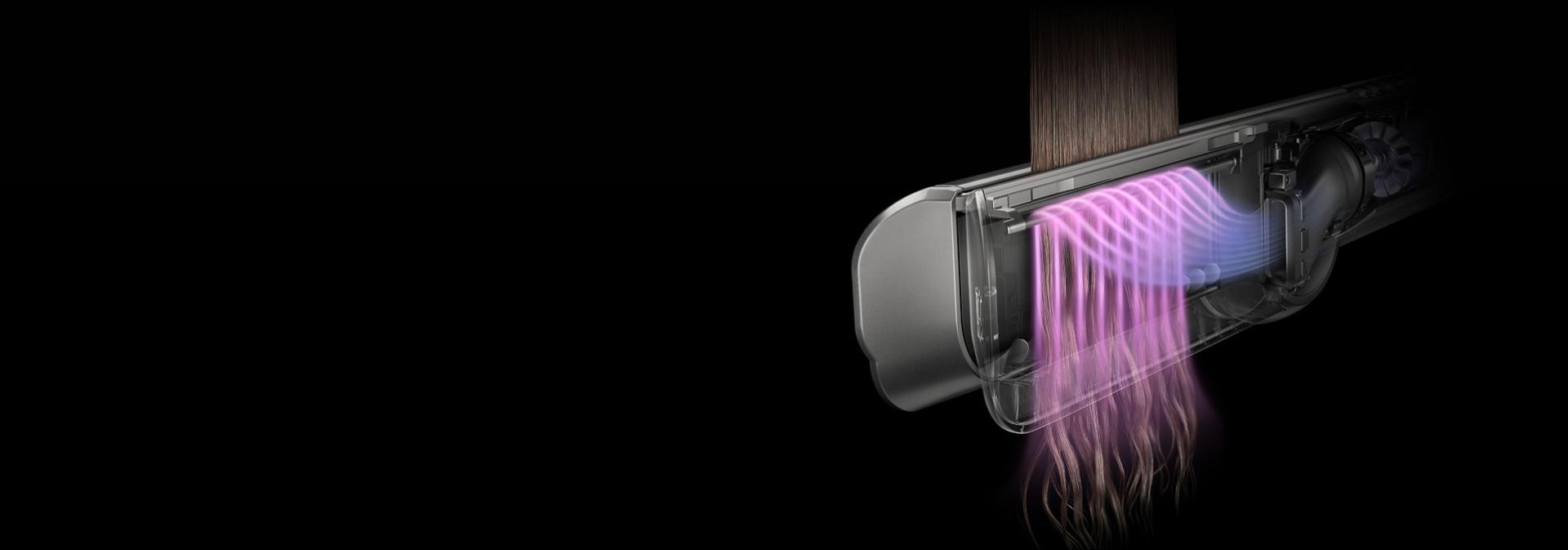 Cutaway showing the airflow through the Dyson Airstrait dryer and straightener.