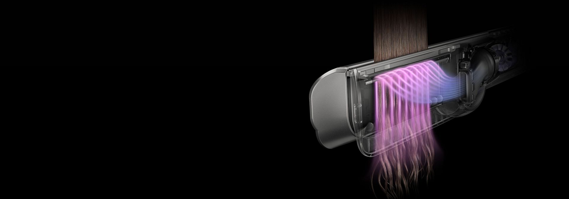 Cutaway showing the airflow through the Dyson Airstrait dryer and straightener.