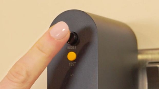 The reset button is the larger, higher button on the PRCD plug.