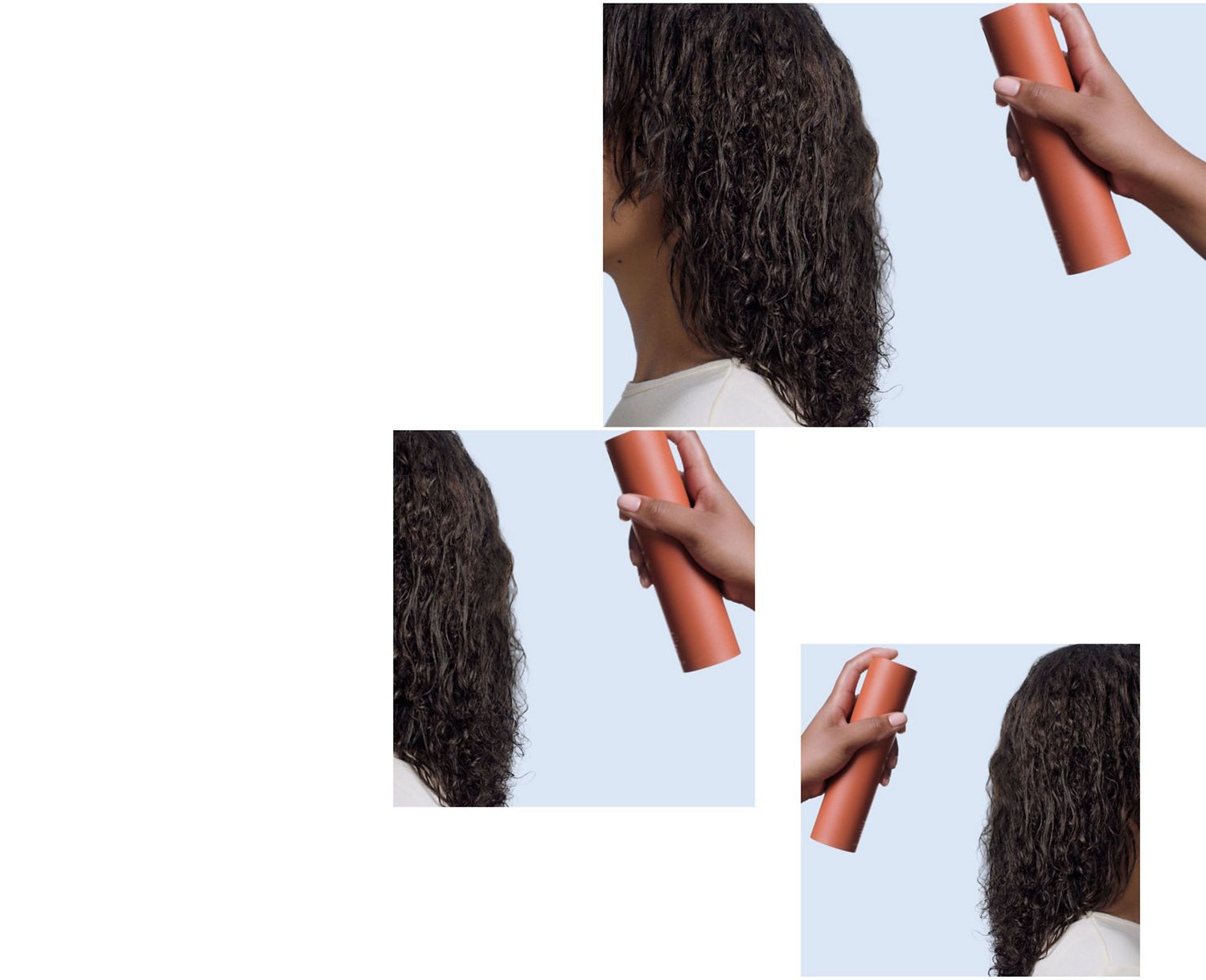 Dyson Omega leave-in conditioning spray is applied to hair.