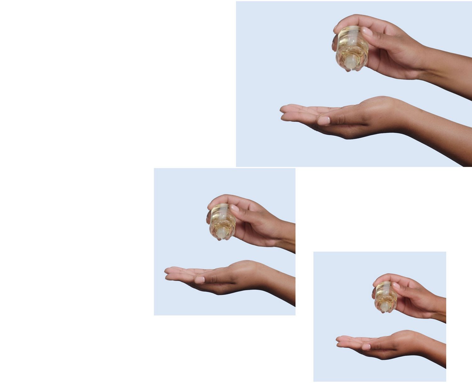 Dyson Omega hydrating hair oil dropped into the palm of a hand.