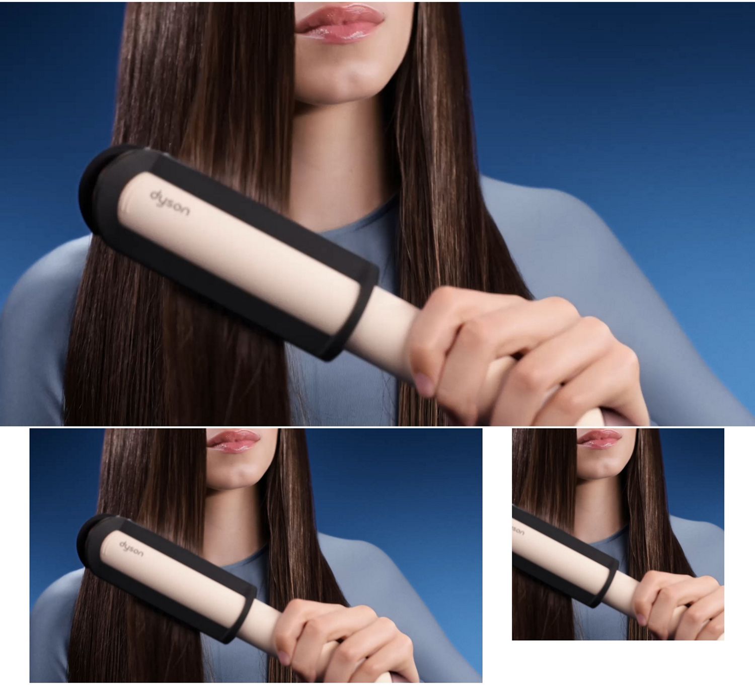 Model uses Dyson Corrale CoolShine hair straightener to style her hair.