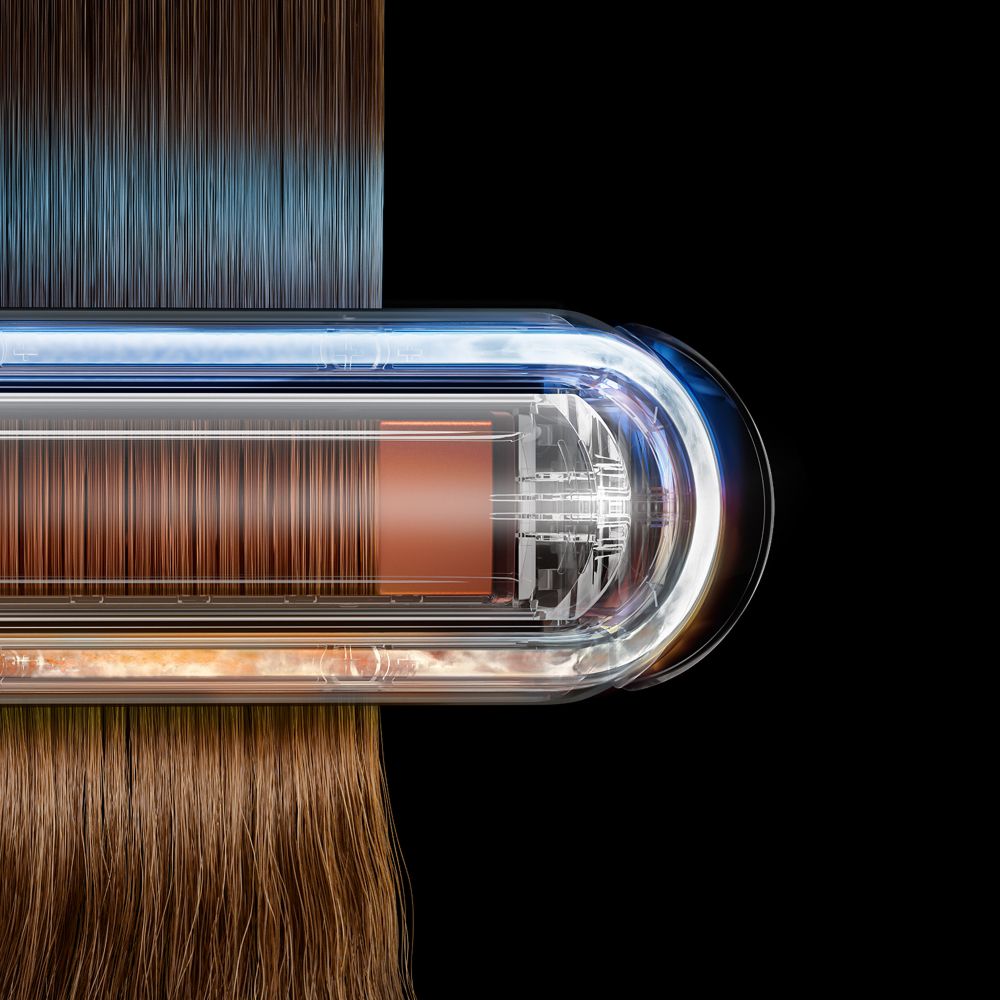 Cutaway showing the technology inside the Dyson Corrale CoolShine hair straightener.