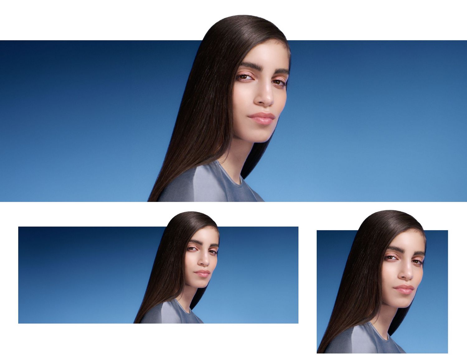 Model with sleek, shiny hair styled with the Dyson Corrale CoolShine hair straightener.