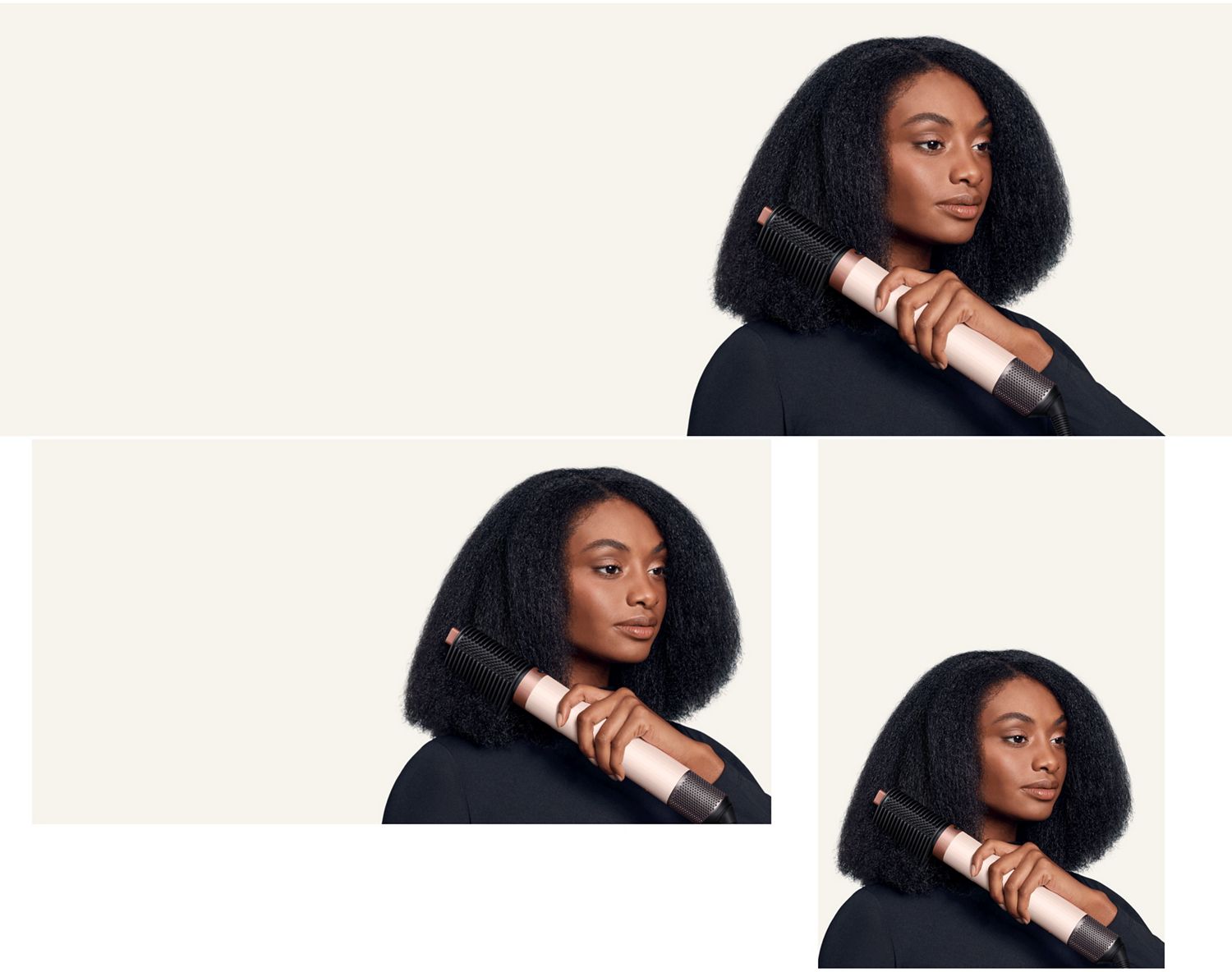 Model smooths her hair with the Tension comb 2x attachment.