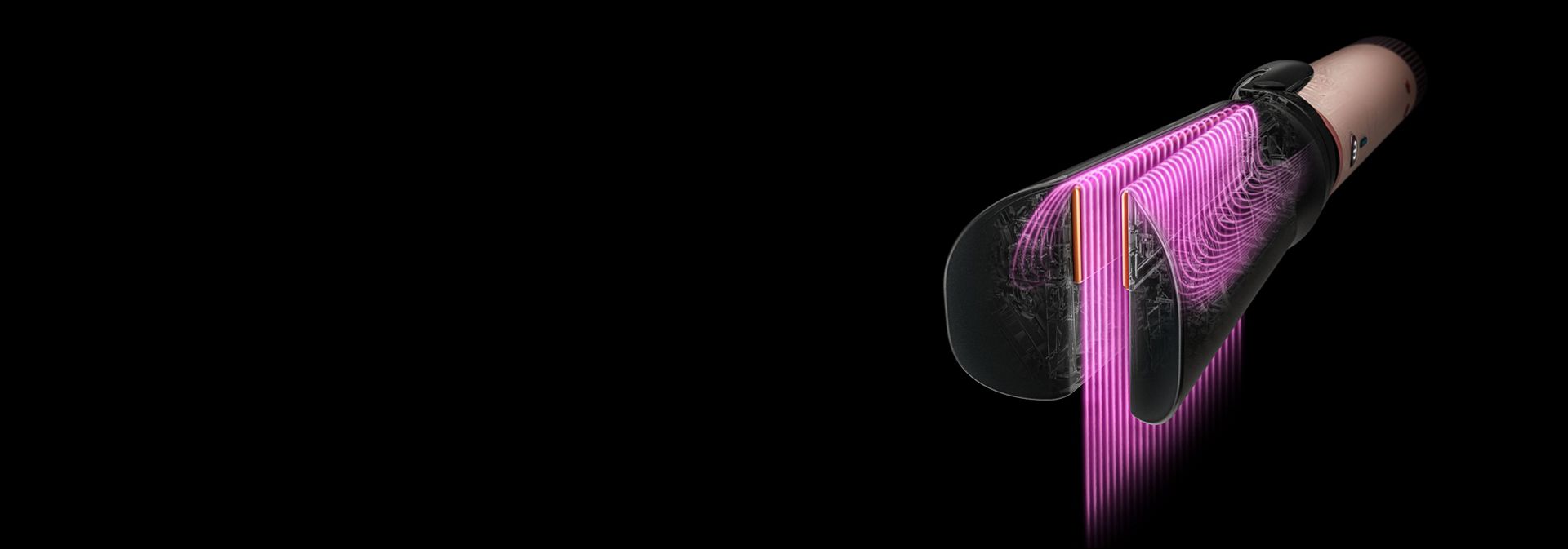Pink graphics show the airflow through the Air straightener 2x attachment.