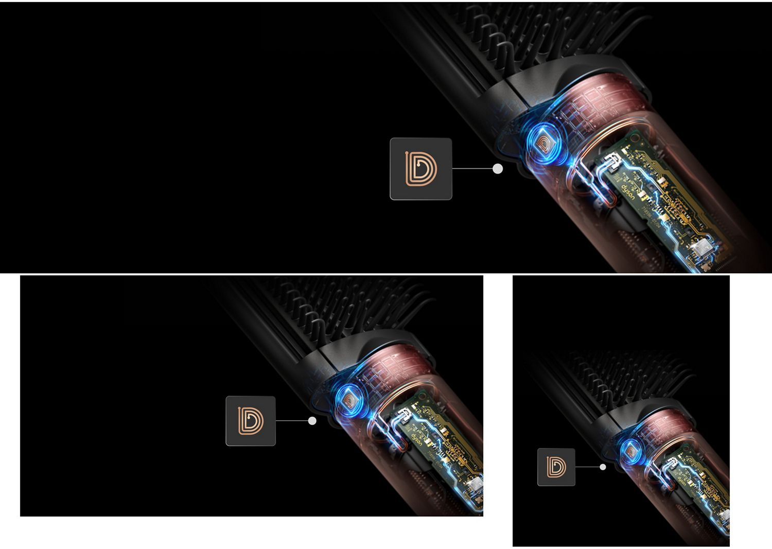 Cutaway showing the Intelligent attachments inside the Dyson Airwrap Co-anda2x multi-styler and dryer.