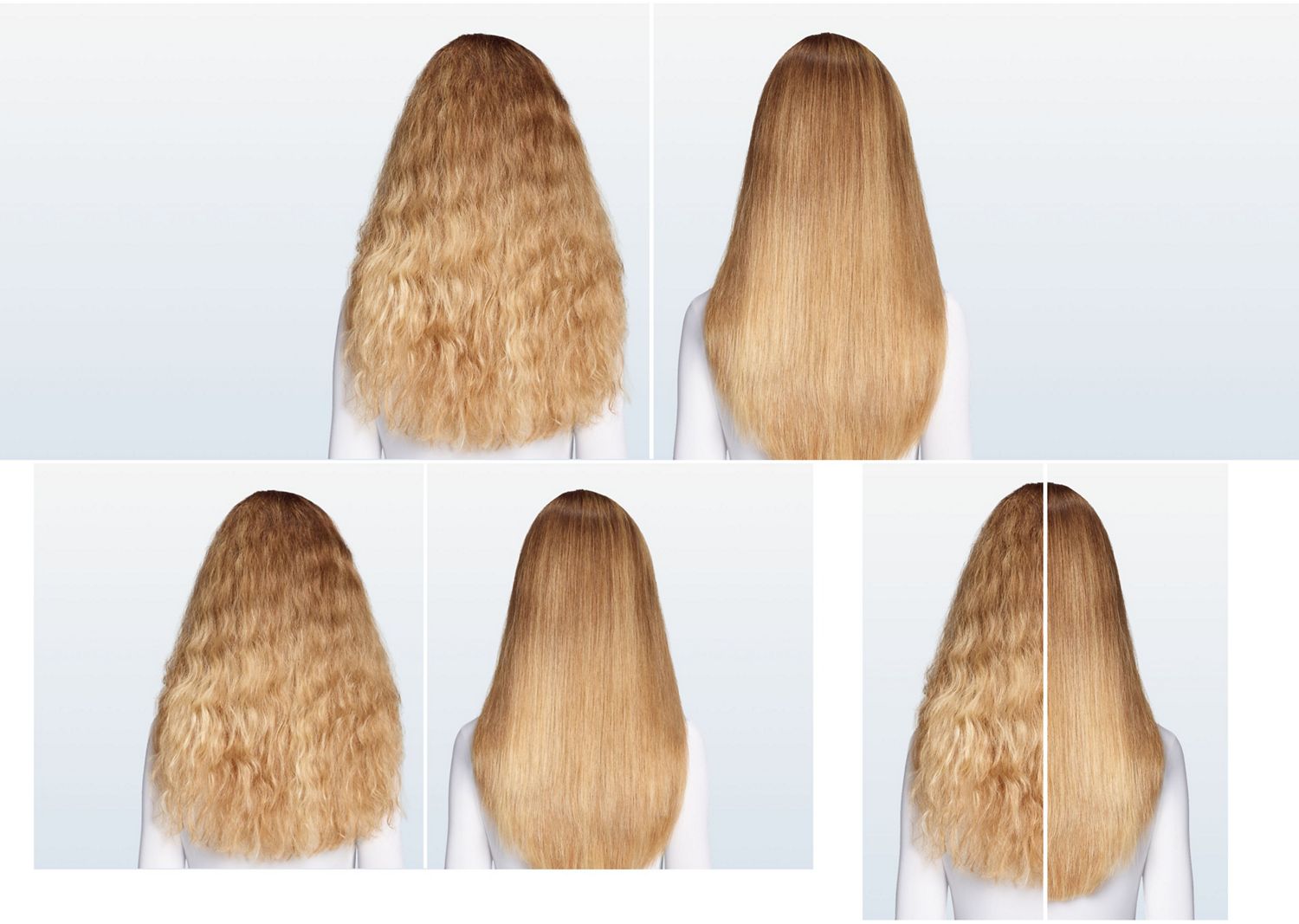 Wavy hair before and after styling with the Dyson Airwrap Co-anda2x multi-styler and dryer.
