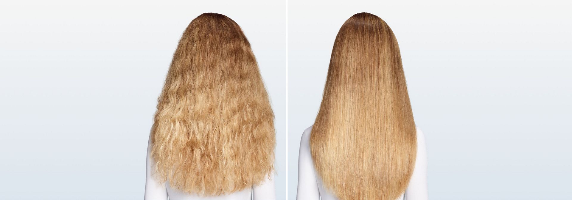 Wavy hair before and after styling with the Dyson Airwrap Co-anda2x multi-styler and dryer.