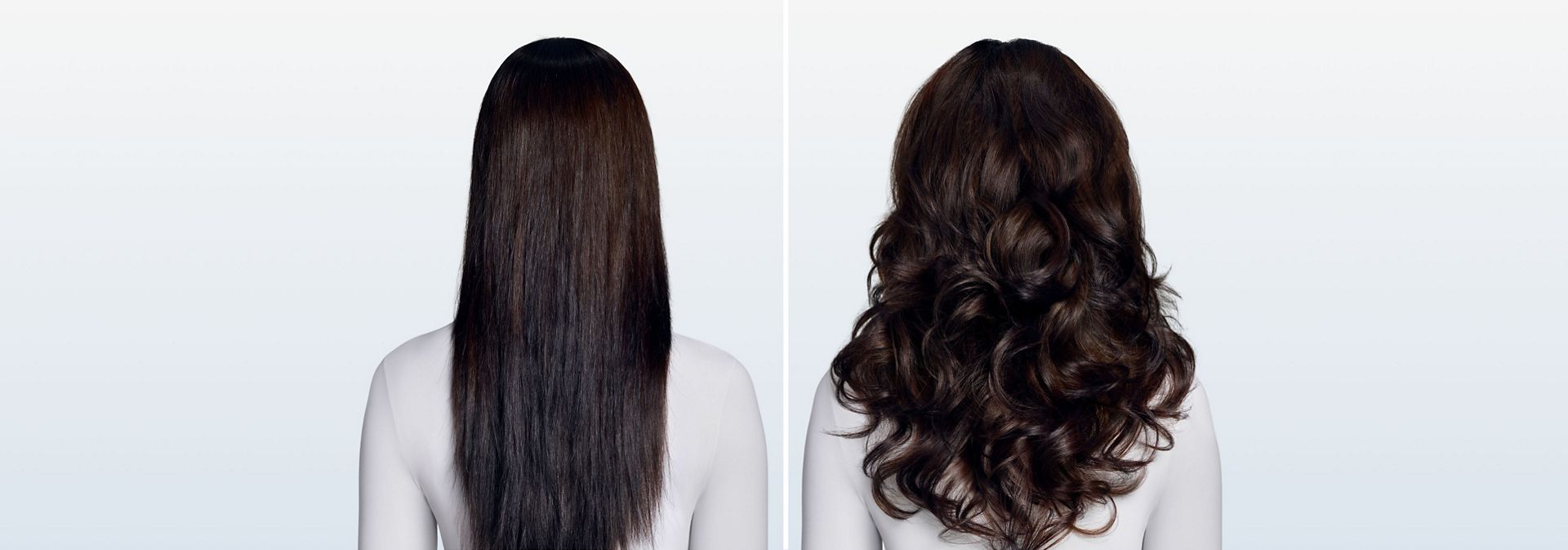 Straight hair before and after styling with the Dyson Airwrap Co-anda2x multi-styler and dryer.