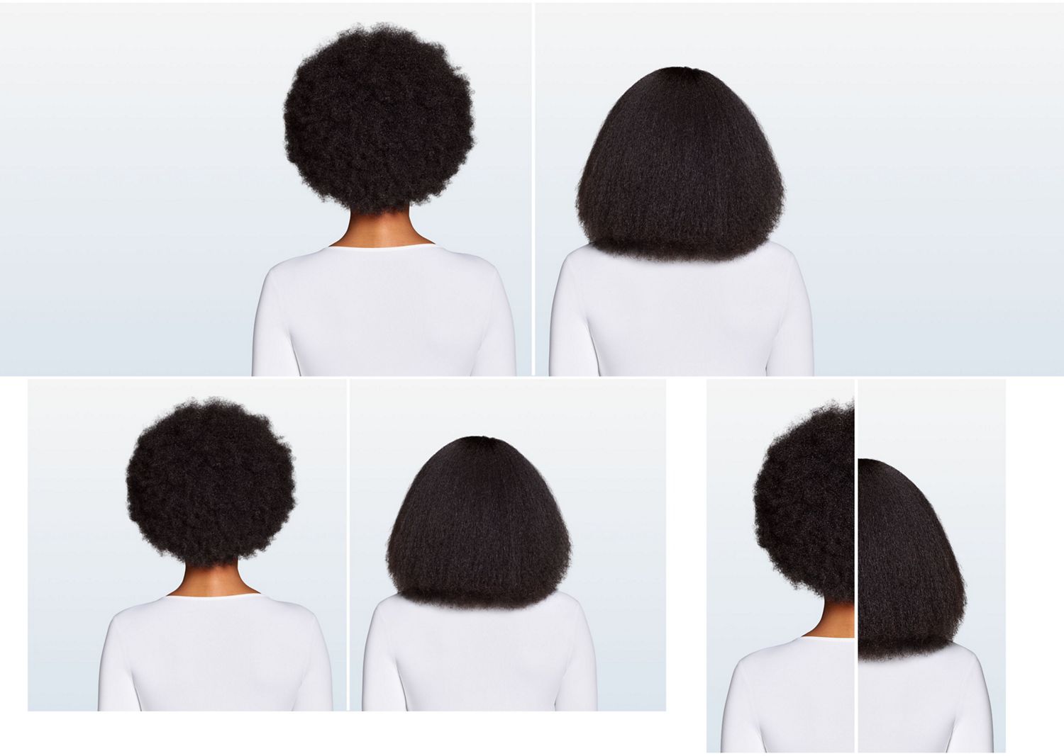 Coily hair before and after styling with the Dyson Airwrap Co-anda2x multi-styler and dryer.