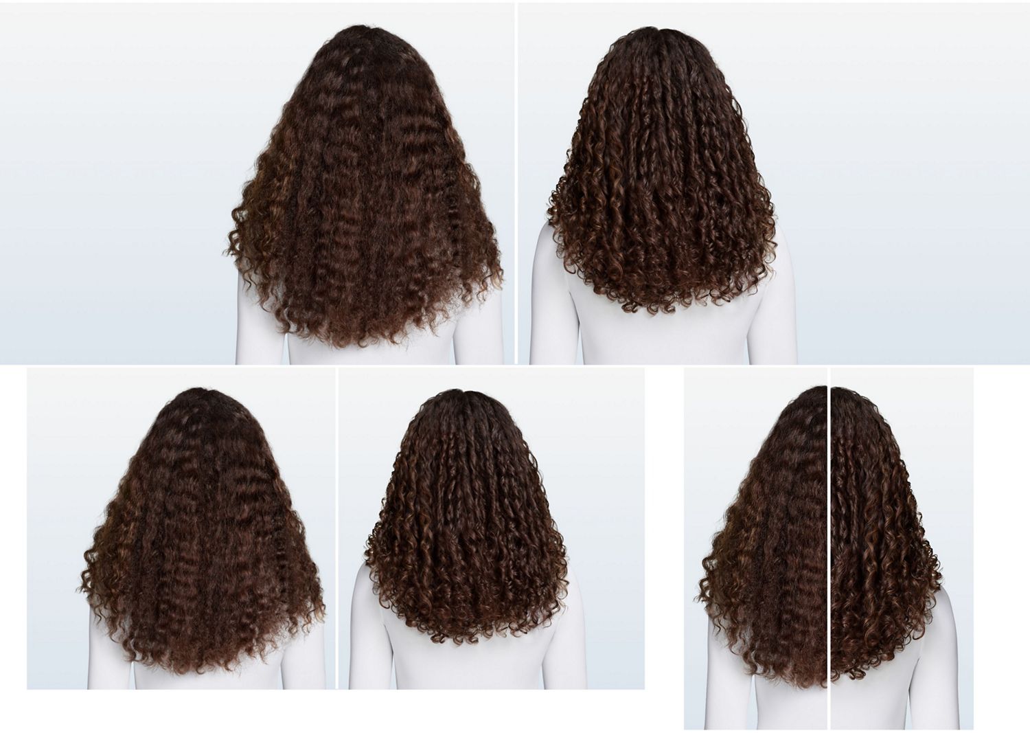 Curly hair before and after styling with the Dyson Airwrap Co-anda2x multi-styler and dryer.