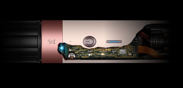 Cutaway showing the heat management technology within the Dyson Airwrap Co-anda2x multi-styler and dryer.