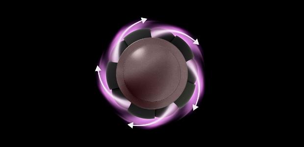 Graphics showing the coanda airflow around the barrel of a Dyson Airwrap device.