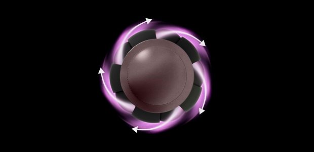 Graphics showing the coanda airflow around the barrel of a Dyson Airwrap device.