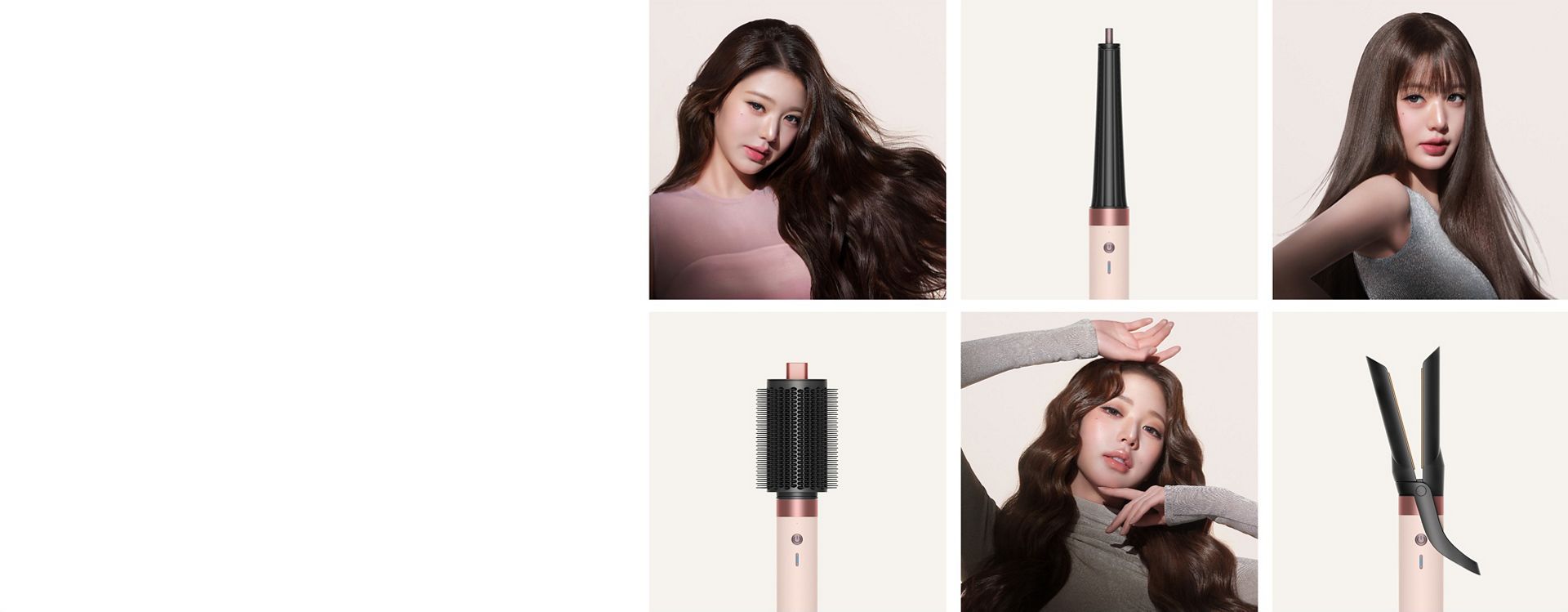 Collection of models styling their hair with the Dyson Airwrap Co-anda2x multi-styler and dryer.