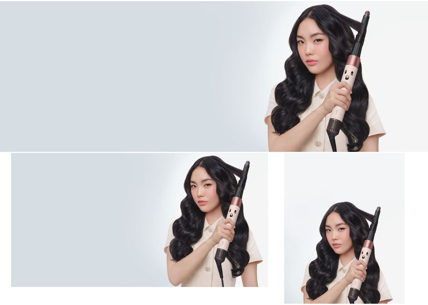 Modèle bouclant ses cheveux avec le sèche-cheveux coiffant multifonction Dyson Airwrap i.d.