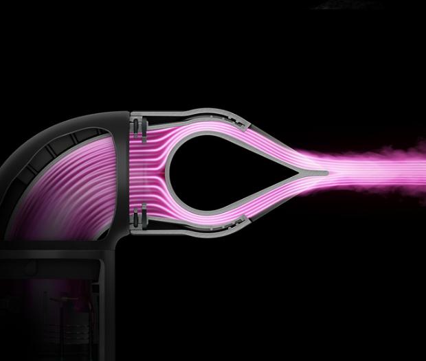 Pink graphics show the concentrated airflow generated by the Blade concentrator attachment.
