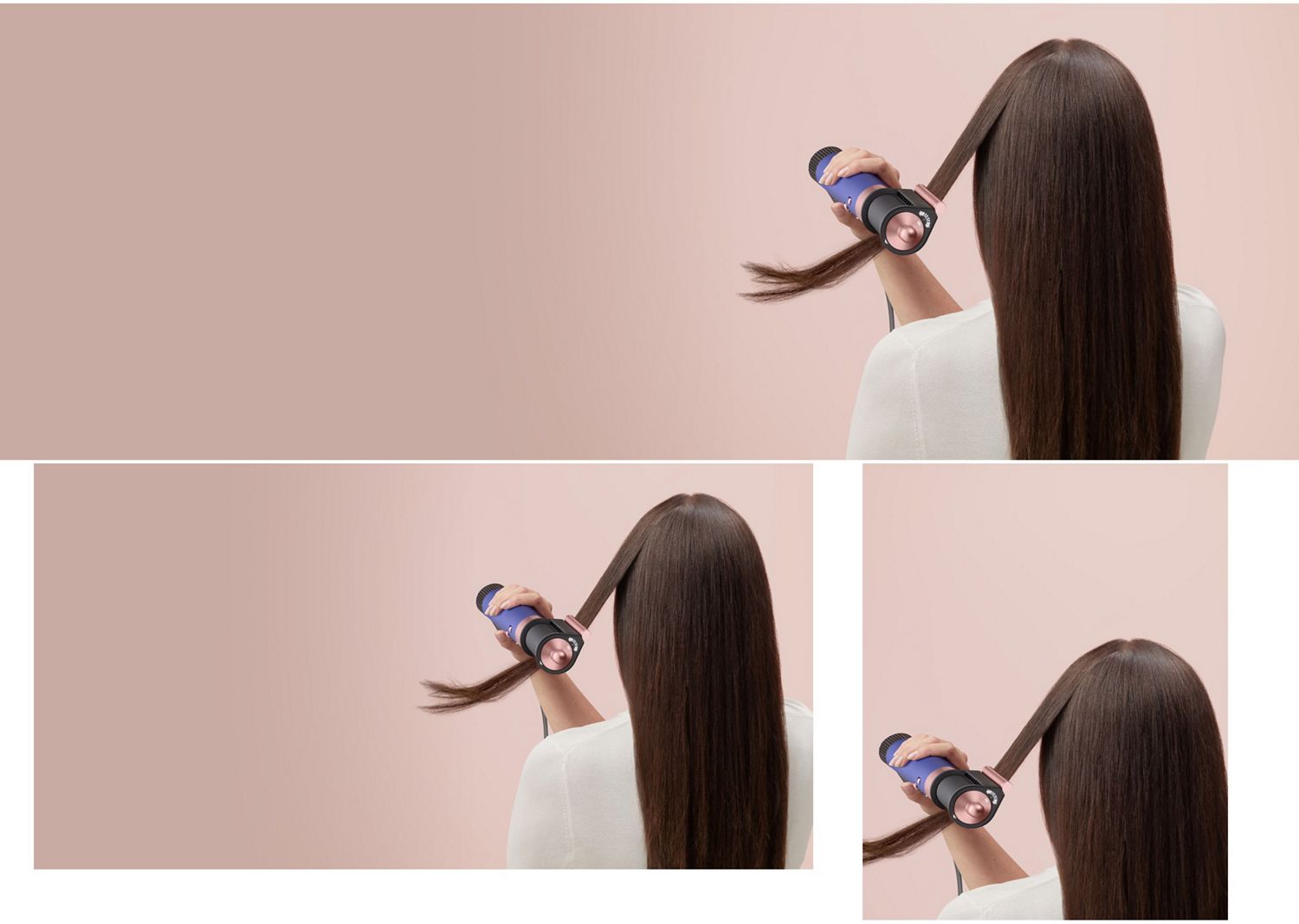 Modelo se riza el pelo con el moldeador multifunción y secador Dyson Airwrap Origin.