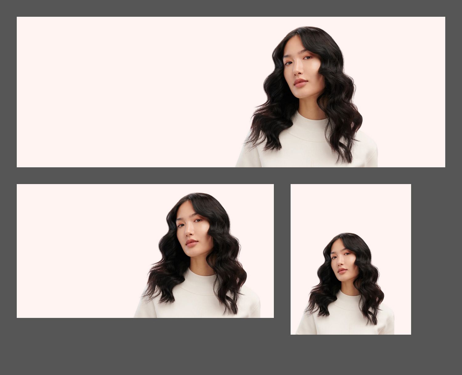Model with hair styled into mermaid waves.
