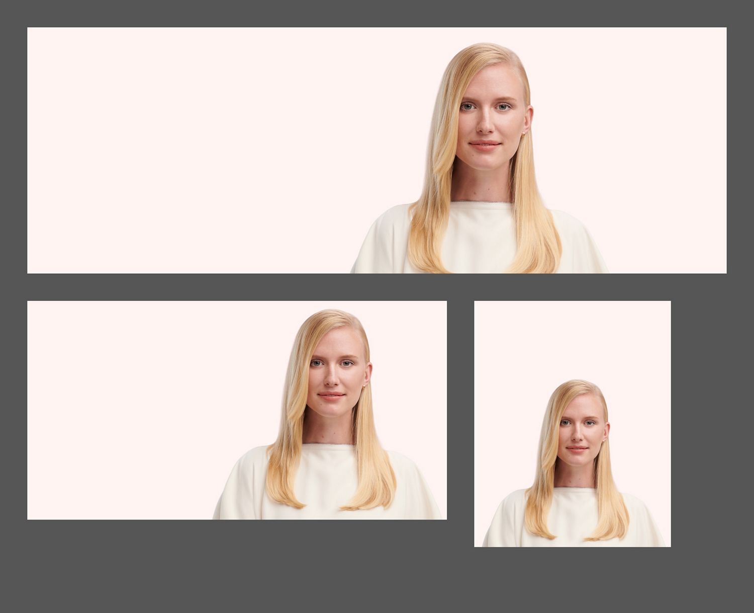 Model with hair styled into a sleek side part.