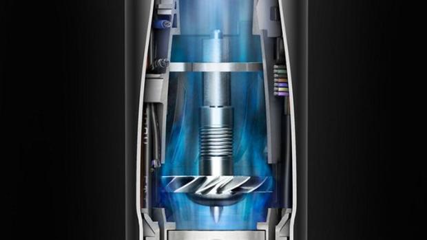 Secțiune a unui motor digital Dyson care creează un flux de aer în interiorul unui dispozitiv Airwrap.