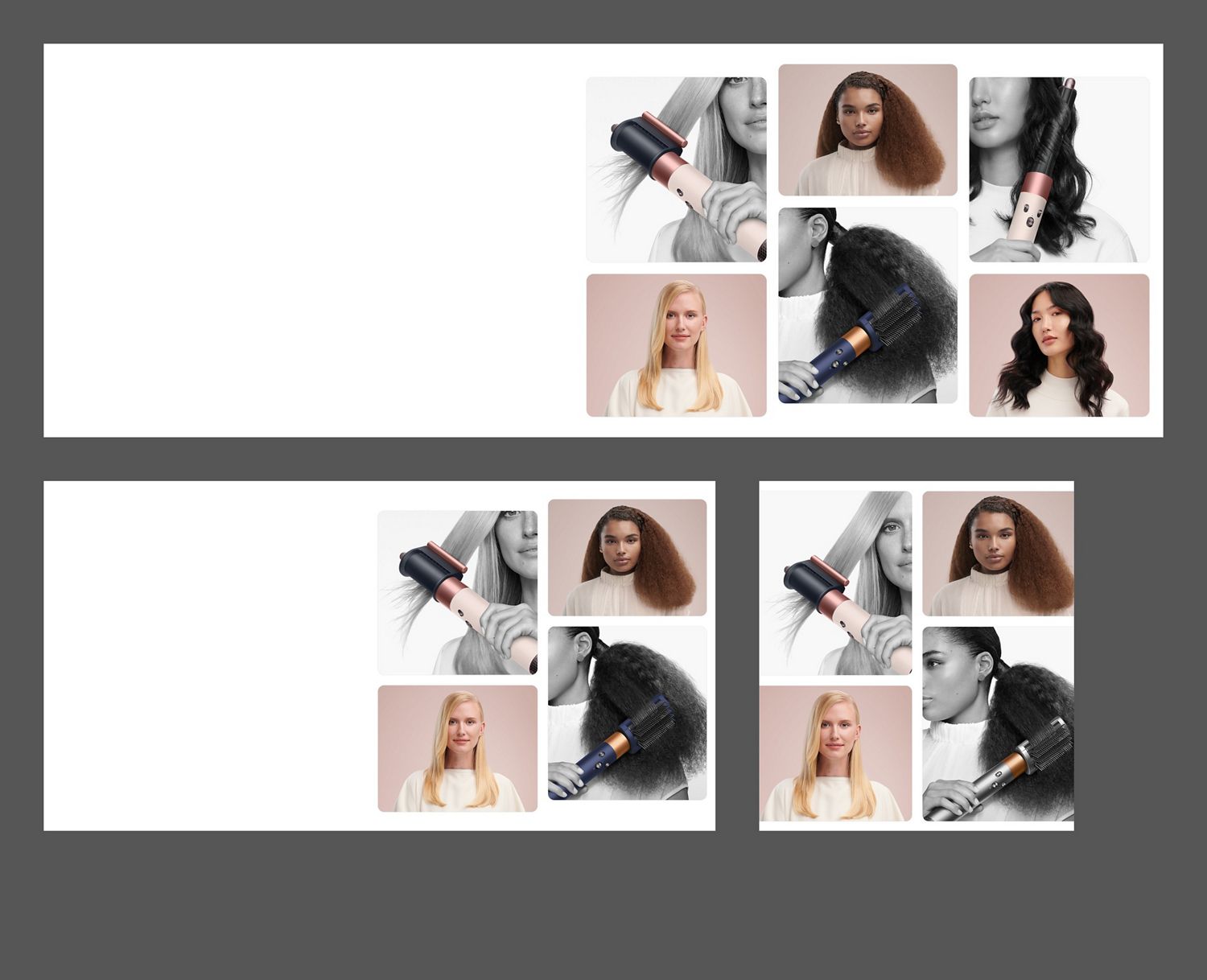 Models use a variety of attachments on the Airwrap Origin multi-styler and dryer.
