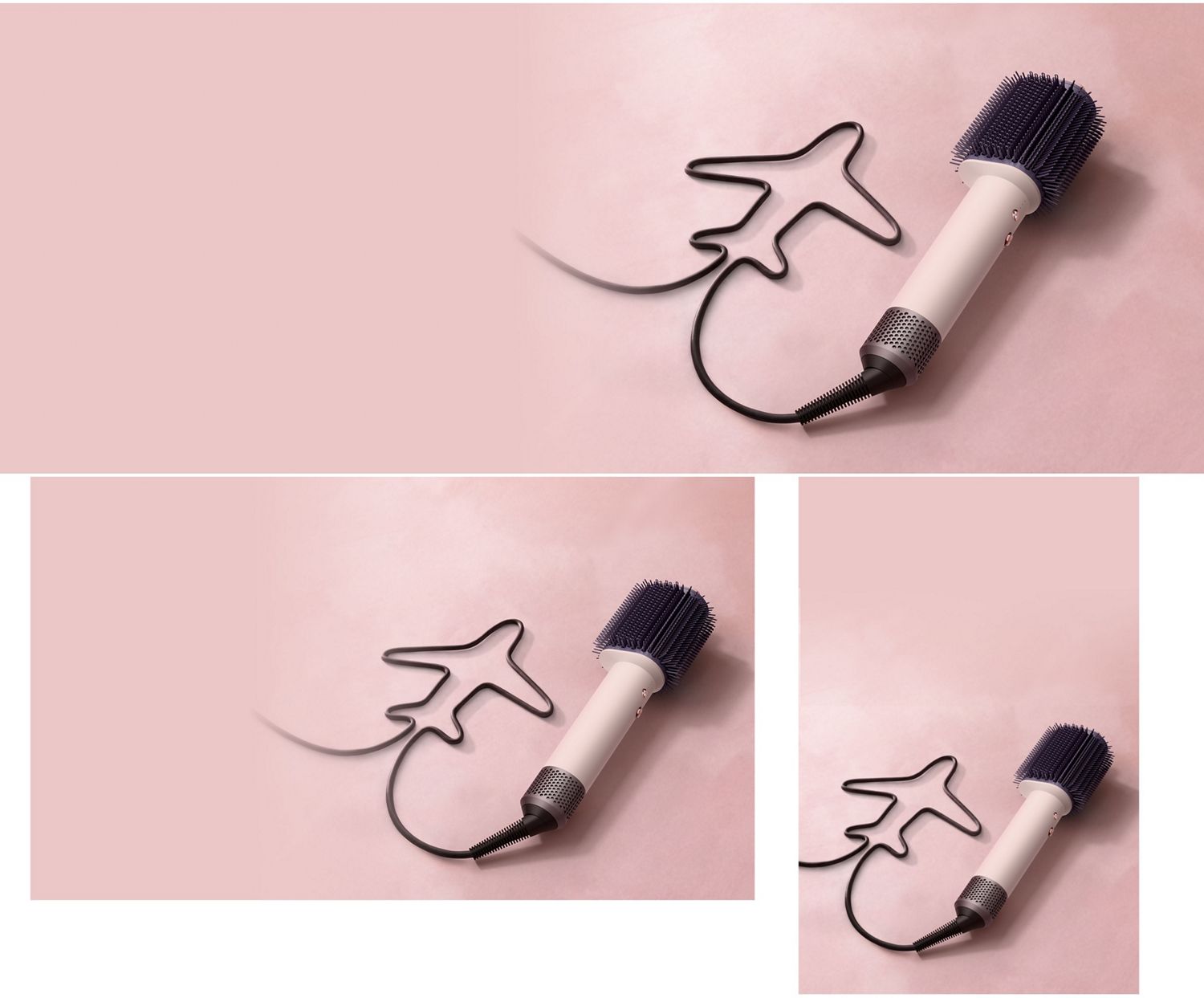 Dyson Airsmooth styling brush with cable shaped like an aeroplane.